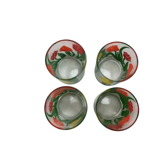 Set Of 4 Vtg Retro Anchor Hocking Lowball Rocks Glasses with Multicolor Tulip - Picture 6 of 7